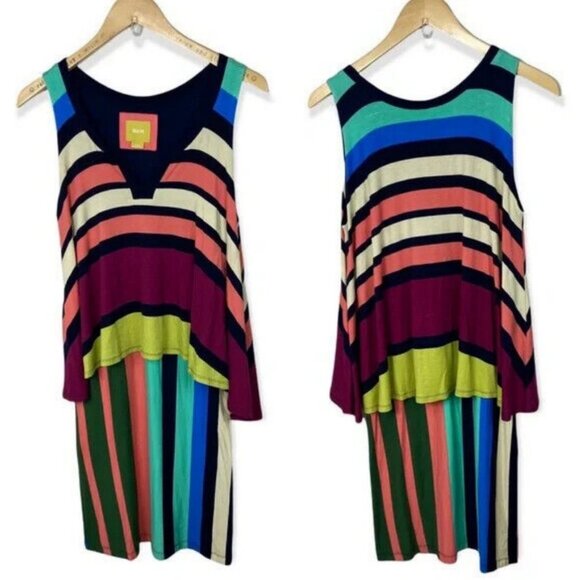 Anthropologie Davina Dress Rainbow Stripe Layered Rainbow Size Small Bohemian‎ S - Picture 2 of 9